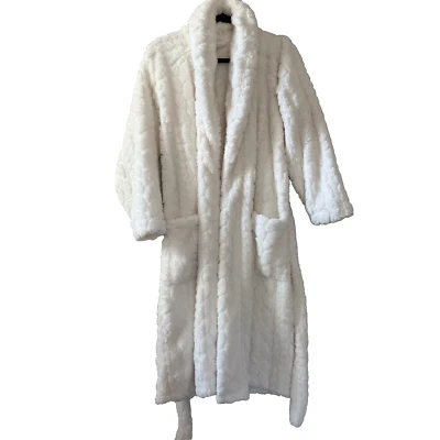 Pottery Barn Ivory Plush Robe One Size Belted Long Sleeve Plush Luxe Super Soft - Image 1 of 4