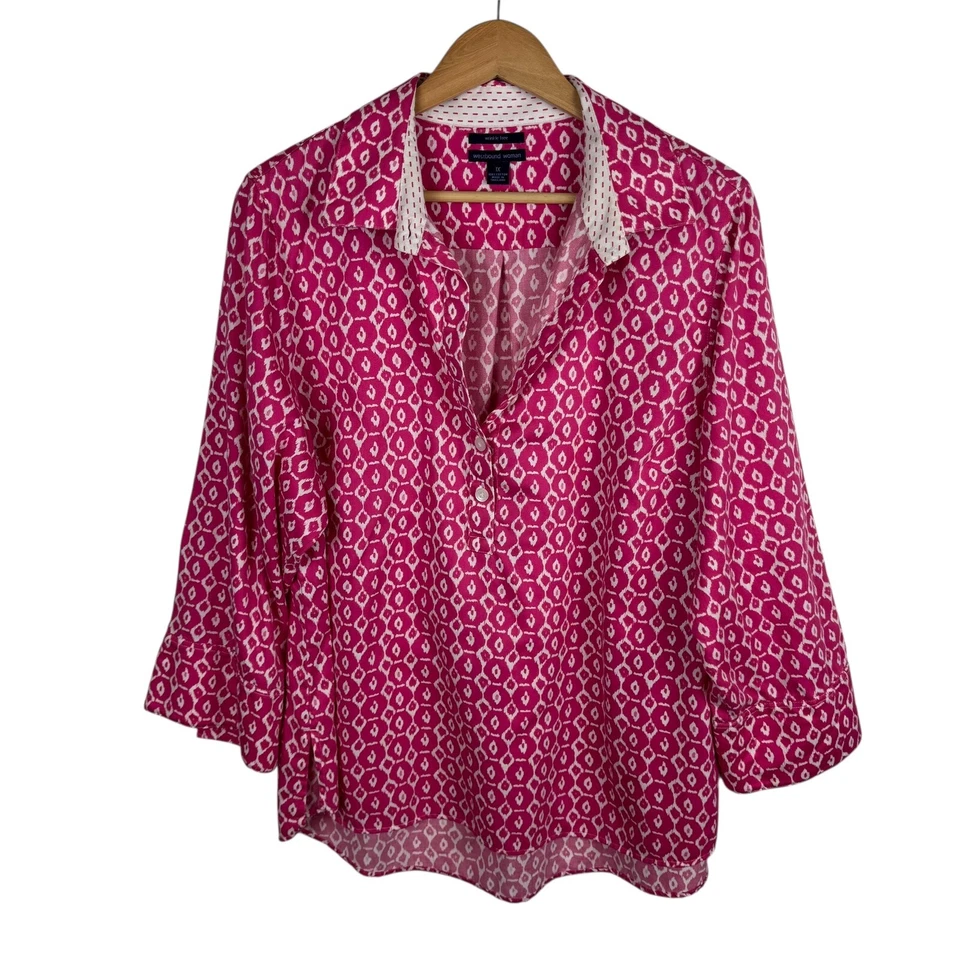 Camisa informal Westbound para mujer sin arrugas con botones talla 1X rosa manga 3/4 Foto 1 de 4