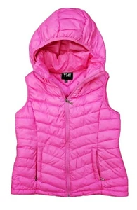 YMI Juniors Size Large Hot Pink Hooded Puffer Vest Pockets Full Zip - Picture 1 of 12