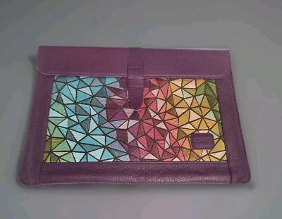 Londo Genuine Leather Sleeve Bag/Case 15" W By 10"H Inch. Purple With Geometric - Image 1 of 4