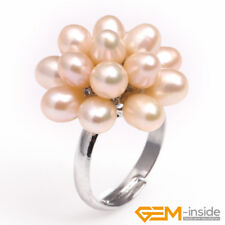 Natural Freshwater Pearl Rings Crystal White Gold Plated Adjustable Gift Xmas