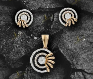 2.44ct Natural Round Diamond 14K Solid Yellow Gold Earring Pendant Set - Picture 1 of 3