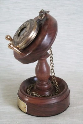POCKET WATCH STAND ENGRAVED FREE WOODEN DISPLAY HOLDER  WALNUT OAK or MAHOGANY - Image 1 of 4