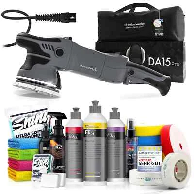 SHINY FREAKS Pulidora excéntrica chemicalworkz DA15 Pro con kit de pulido Koch Chemie 20 piezas