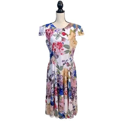Marc Bouwer Floral Fit and Flare Cap Sleeve Dress Size Large - Image 1 of 4