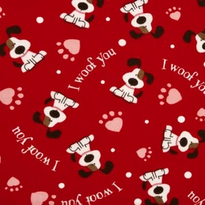 Dog I Woof You Valentine's Day on Red Quilting Cotton Sewing Fabric - Picture 1 of 2