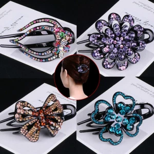 Women Rhinestone Flower Hair Claw Clip Grip Elegant Hairpin Barrette Headwear - Picture 1 of 32