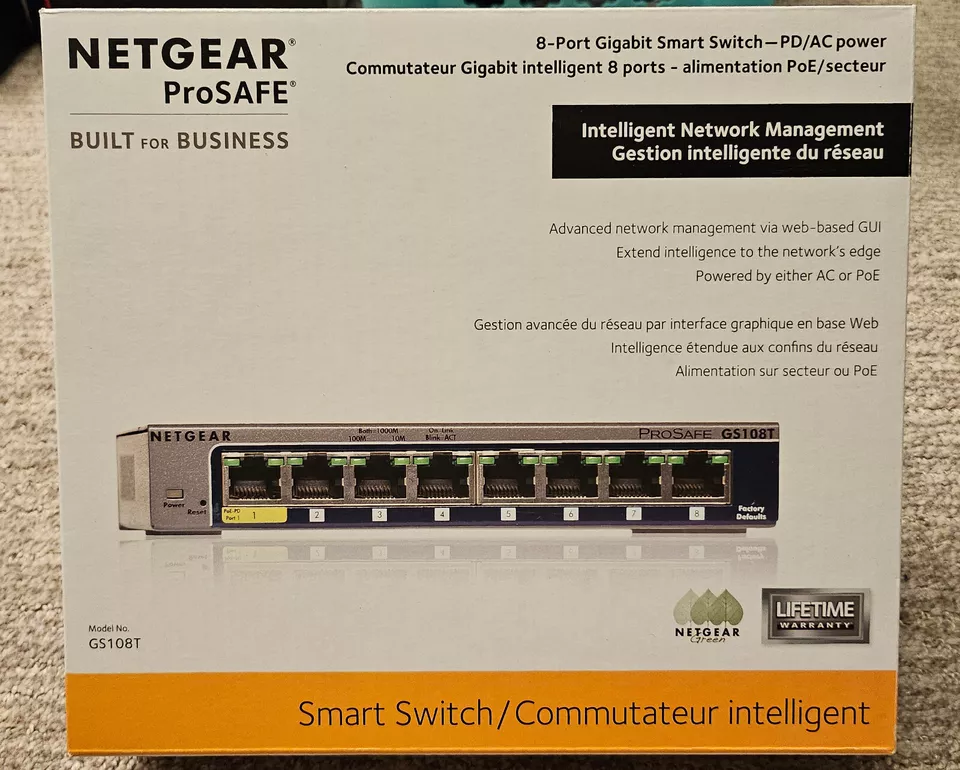 NETGEAR GS108T 8-Port Gigabit Ethernet Smart Switch w/ 1 PoE Port - Image 1 of 1