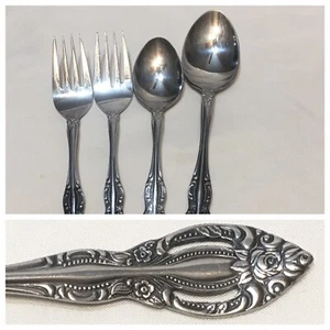 Crown Royal LYDIA Flatware Stainless Japan 4 pc Forks Spoon Pierced Floral - Picture 1 of 9