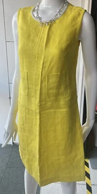 S MAX MARA 100% льняной Shift желтый платье без рукавов с карманами размер 12 Великобритании - Изображение 1 из 4