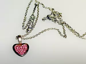 Vintage Sterling Silver Pendant Necklace 925 Jewellery Heart Pink Crystals 3.29g - Picture 1 of 6
