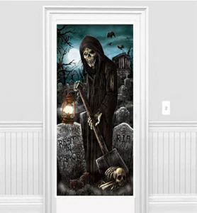 GRIM REAPER Scene Setter Halloween Party wall/door decoration cemetery bat bones - Picture 1 of 1