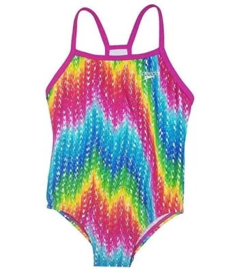 NWOT GIRLS 14 SPEEDO ONE PIECE RAINBOW PINK SPLICE BACK SWIMSUIT SUIT - Image 1 of 2