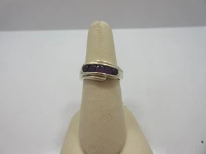 Sterling Silver Round purple Amethyst engagement Ring 925 Wedding Band size 8 - Picture 1 of 8