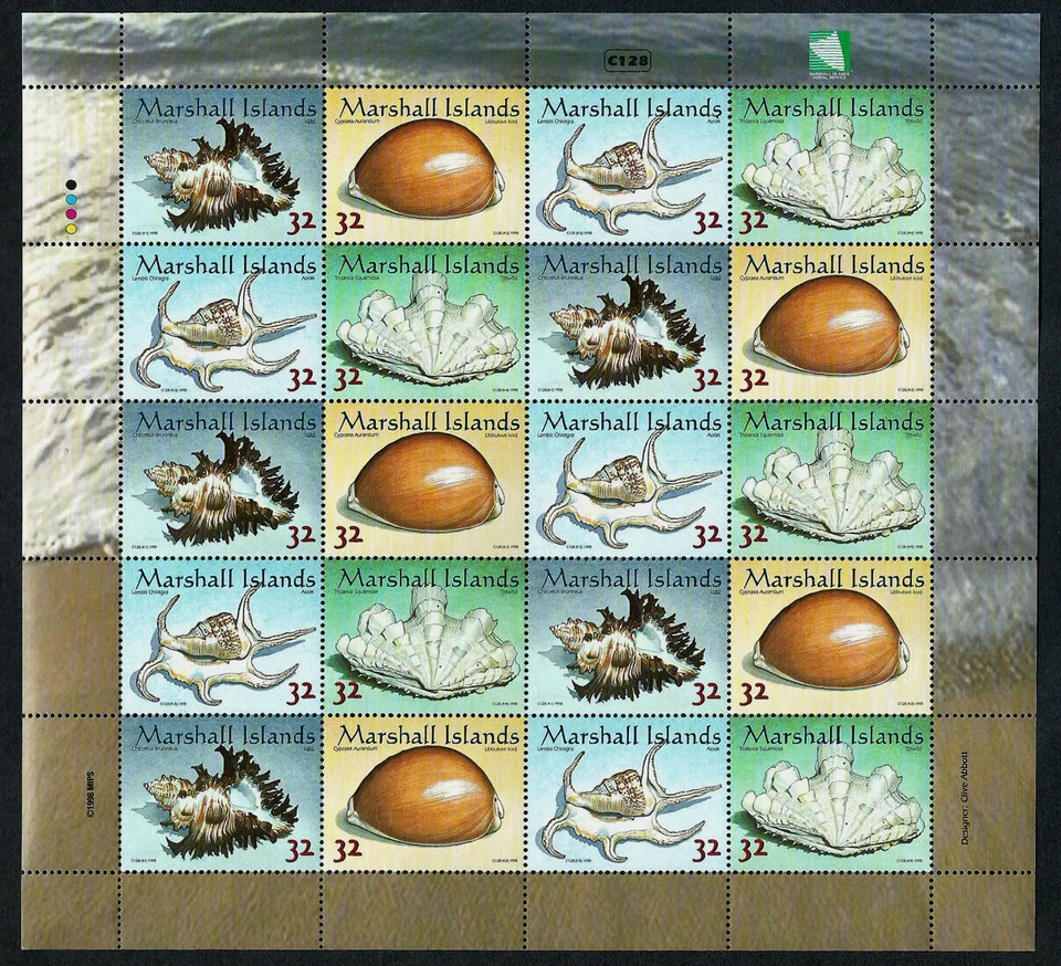 MARSHALL ISLANDS, SCOTT # 653, MNH SHEET OF 20 SEA SHEELS (SEASHELLS) 1998 - Image 1 of 1