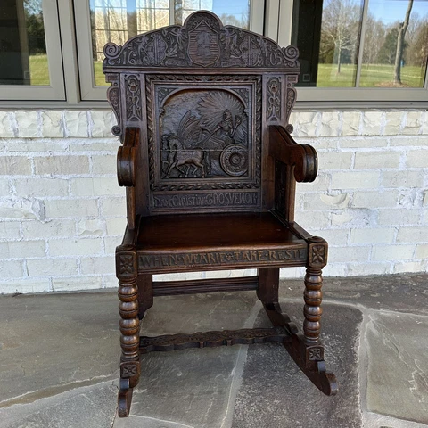 RARE Original 1850s Grosvenor Family Owned Oak Carved Wainscot Rocking Chair Cover