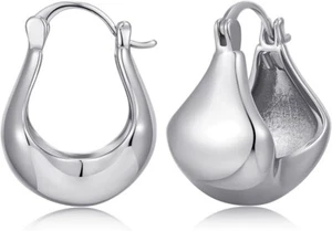 1Pairs Gold Plated Chunky Hoop Earring Thick Round Ball White Gold Teardrop Hoop - Picture 1 of 5