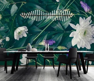 3D White Flower S498 Wallpaper Mural Self-adhesive Removable Sticker Kids Pa - Picture 1 of 11