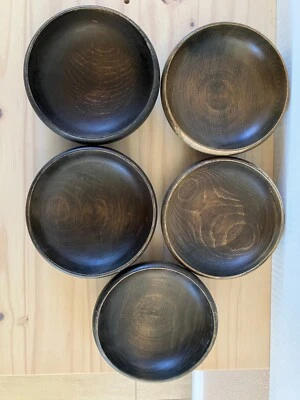 Hand Carved~Wooden Hardwood~Bowls~Made In Japan~Set Of 5~@5.75” Round. - Image 1 of 4