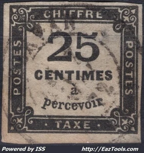FRANCE TIMBRE TAXE CARRÉE 25c NOIR N°5 AVEC OBLITERATION A VOIR - Picture 1 of 2