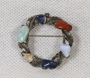 Vintage Costume Jewellery - Stone and Metal Brooch - Diameter 4.3cm - Picture 1 of 8