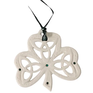 Trifoglio nodo celtico ornamento natalizio ceramica pietra verde Irlanda 4” irlandese - Foto 1 di 5