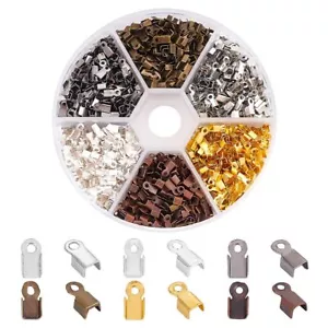 1380 Pcs Fold Over Cord Ends Clasps Tips Caps Jewelry Connector for Necklace - Picture 1 of 7