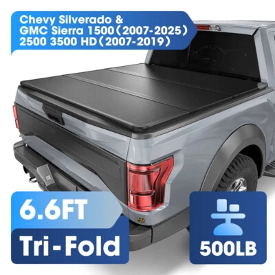 6.6FT Hard Tri-Fold Tonneau Cover Truck Bed for 07-25 Silverado/Sierra 1500 - Image 1 of 4