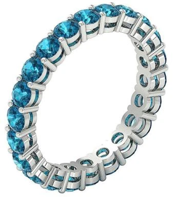 VVS1 Blue 2.75Ct Eternity Anniversary Ring Round Diamond 14K White Gold SZ 4-12 - Image 1 of 4