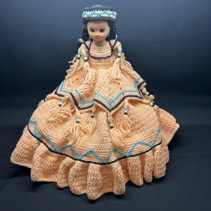 Vtg Native American Indian Sleepy Eye Doll With Papoose Hand Crochet Dress - Picture 1 of 19
