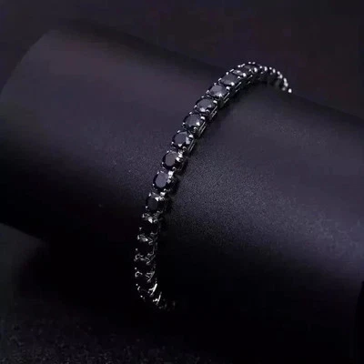 12Ct Round Cut Lab Created Black Diamond Tennis Bracelet 14k White Gold Plated - Image 1 of 4