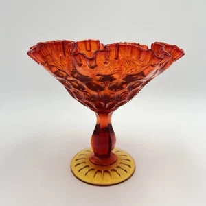 Vtg Fenton Amberina Thumbprint Glass Ruffled Pedestal Compote Candy Dish - Picture 1 of 12