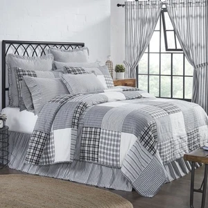 VHC Brands Farmhouse King Quilt Set Black Sawyer Mill Textured Cotton Hand - Picture 1 of 10