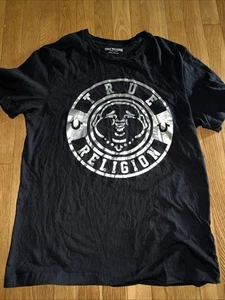 Herren T-Shirt M True Religion Silberfolie Gesicht Rundhals schwarz GUC - Bild 1 von 5