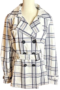Womans Weather Tamer Short Trench Coat Black/gray/white Size Large - Picture 1 of 9