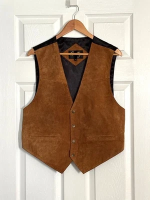 SCULLY Vest Mens Sz M Brown Suede Western Cowboy Genuine Leather Acetate Satin - Image 1 of 4