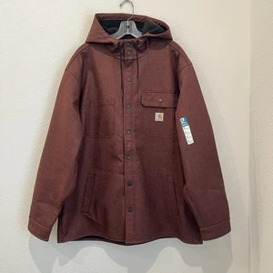 NWT CARHARTT Men's Rain Defender Heavyweight Hooded Shirt Jacket XL Brick Red - Picture 1 of 15