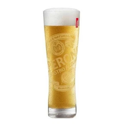 Italian Peroni Nastro Azzurro Beer Glass 400mL Clear White Print Nucleated Glass - image 1 of 3