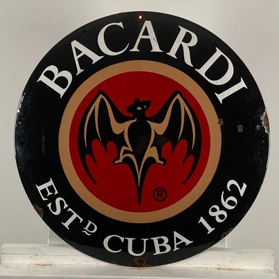 Bacardi Enamel Sign - Ø 50cm (19.7") - Big Vintage Beverage Restaurant Wall Sign - Image 1 of 4