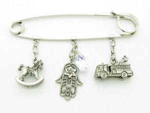 PLATINUM PLATED UNIQUE CRYSTAL BABY PIN FOR STROLLER CARRIAGE EVIL EYE KABBALAH - Picture 1 of 1