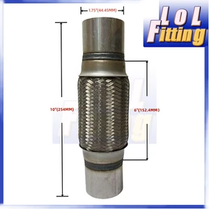 Acoplamiento de tubo flexible de escape OL 1,75" OD x 6" x 10"" acero inoxidable trenzado EE. UU. - Imagen 1 de 6