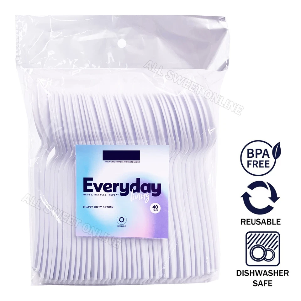 Everyday Partyware Plastic White Spoons 40 Pack