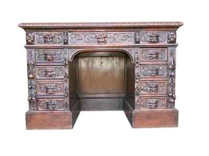 c1850 Oak GREEN MAN Carved DESK Amazing Flemish Greenman & Lion Neo-Gothic  - Picture 1 of 10