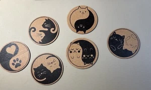 Set of 6 Cat coasters. Ideal gift! Black cat wooden coaster for all cat lovers - Picture 1 of 3