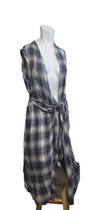 Vince Medium Duster Dress wrap plaid sleeveless belt adjustable open - Picture 1 of 10