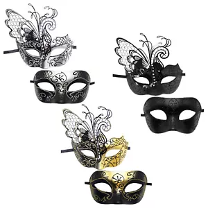 2Pcs Couples Venetian Masks Butterfly Shiny Metal Women Men Masquerade Party Set - Picture 1 of 21