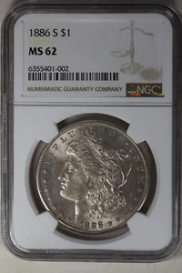 1886-S  1.00  NGC  MS62   Morgan Silver Dollar - Picture 1 of 2