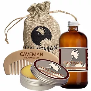 Acondicionador de aceite para barba Caveman® hecho a mano + bálsamo para barba + ron de bahía para peine hecho a mano - Imagen 1 de 3