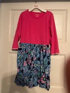 Lilly Pulitzer Girls Dress XL 12/14 Long Sleeves Hot Pink Blue Floral Pineapples - Picture 1 of 1