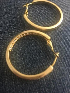 Gold Plated Big Circle Hoop Earrings for Women Yg Plated CZ Encrusted - Picture 1 of 3